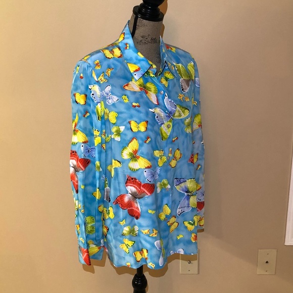 Maggy London 100% Silk Butterfly Motif Blouse. Sz 12 - Picture 3 of 5